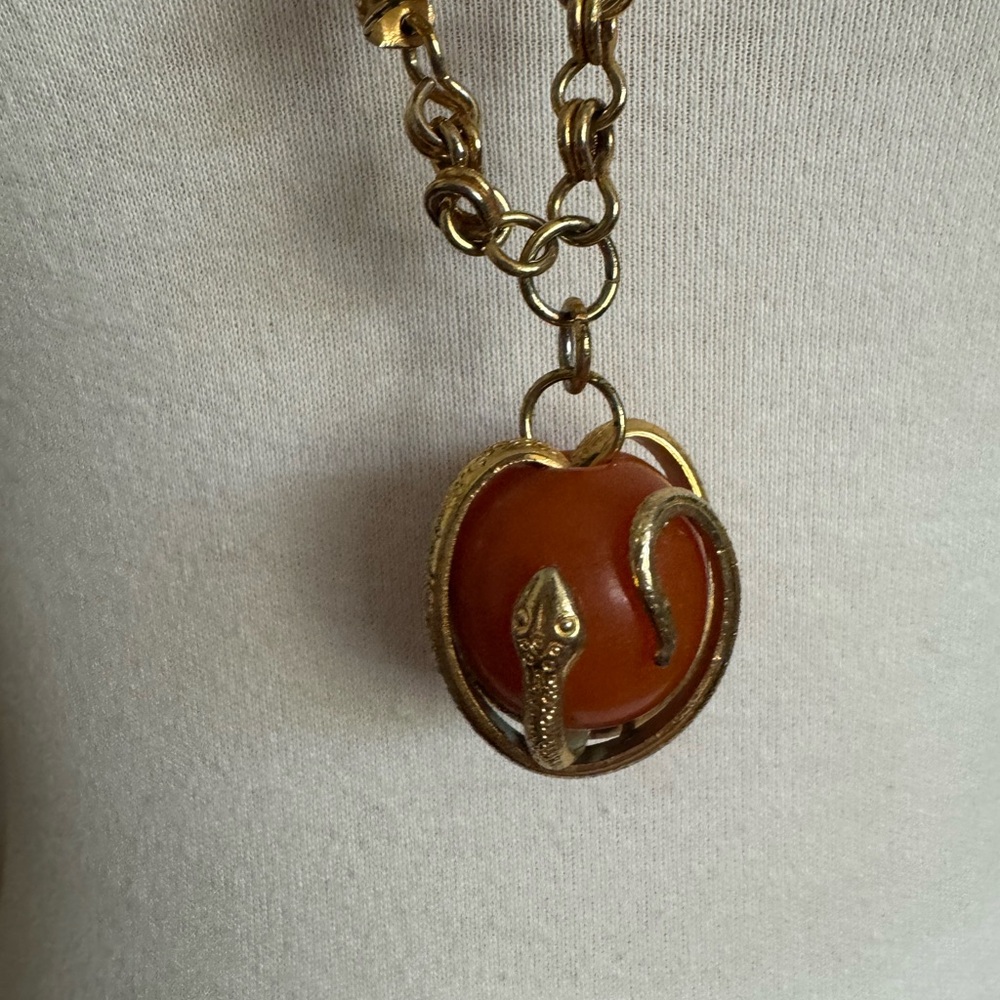 Vintage Gold and Brown Swirl snake head Necklace